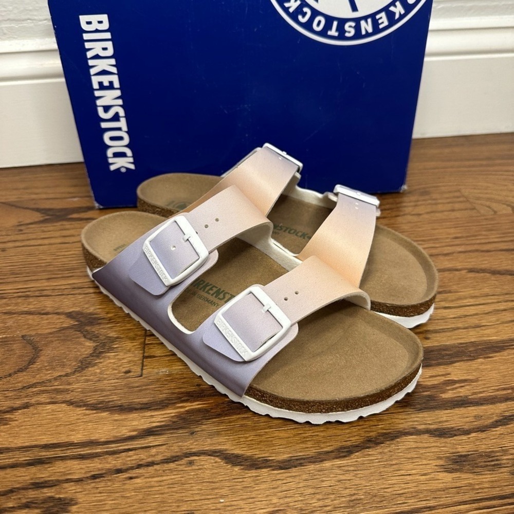 Birkenstock Arizona Softbed Sandals Size 41 US 10 Narrow Vegan Purple Fog Ombre - Picture 2 of 9